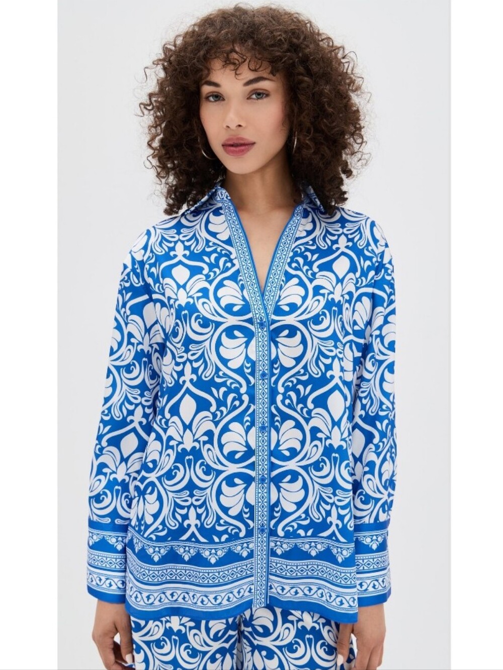 Alice + Olivia Oversize Button Front Mixed Print Kiva Shirt